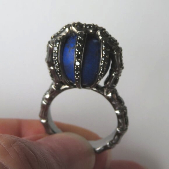 Stephen Webster "Verne" Bone Lapis Black Diamond 18k Gold Ring - Picture 13 of 17